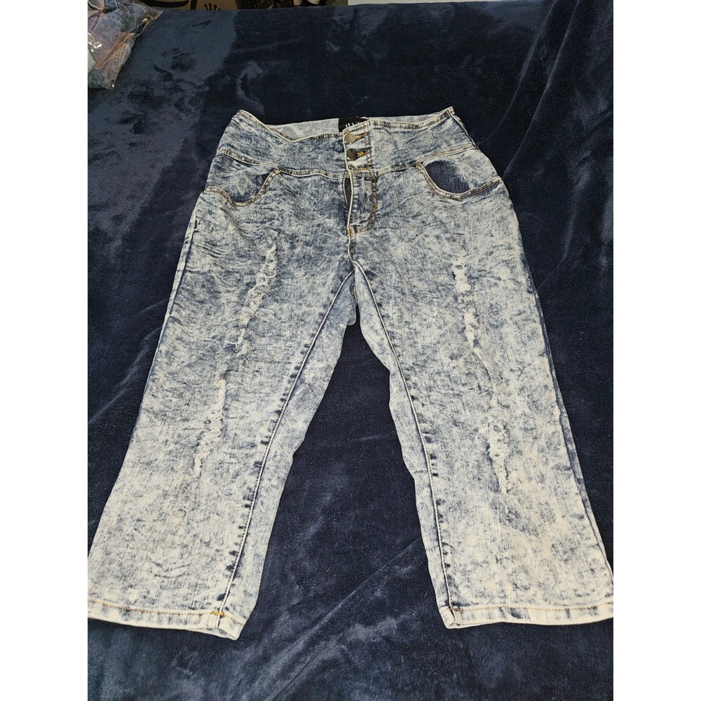 Womens dazi acid wash capries sz 14 knee shorts cute retro style y2k high waist